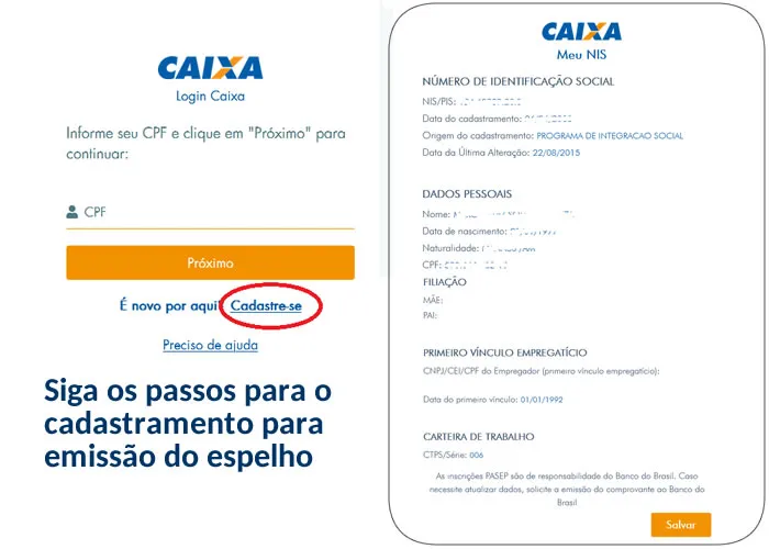 Veja aqui como solicitar seu cadastro do NIS ou Espelho do PIS pela Internet.


Veja os dados que você vai encontrar na sua Pesquisa, acesse o site de referencia e cria sua conta, ou se você ja possuir cadastro acesse com o seu login e senha.!




Nome do Trabalhador



Número do NIS

1246393

Data do Cadastramento

26/06/2000

Origem do Cadastramento

PROGRAMA DE INTEGRACAO SOCIAL

Data da Última Alteração

22/08/2015

CPF

***666.482***

Data de Nascimento

28/01/1988

Naturalidade

SÃO PAULO/SP

CTPS/Série e UF

0067025 00006 SP

Nome da Mãe



CNPJ/CEI/CPF do Empregador



Data de Vínculo

01/01/1992

Realize seu cadastro para ter acesso ao número ao Espelho do PIS


O Cadastro NIS proporciona conveniência e modernidade ao empregador na hora de cadastrar seus empregados.

É uma solução que permite identificação do trabalhador nos diversos cadastros bem como do cidadão brasileiro beneficiário de Programas Sociais e do cidadão que se enquadra nas condições estabelecidas pelas Políticas Públicas de Governo Federal, Estadual ou Municipal.

Assim, para a identificação social é gerado o número de NIS, o qual sua utilização é essencial tanto para as políticas públicas e programas sociais quanto para permitir que o empregador recolha os tributos ao trabalhador.

O NIS - Número de Identificação Social é um número de cadastro realizado pela Caixa e devem ser cadastrados: o trabalhador, vinculado à empresa privada, cooperativa ou empregador pessoa física; os beneficiários de Programas Sociais (cadastrados pelo agente definido pelo Gestor do Programa); o diretor não-empregado quando optante pelo FGTS e os beneficiários de Políticas Públicas (cadastrados pela Secretaria Regional do Trabalho e emprego - SRTE, Ministério da Saúde - MS e Ministério da Educação - MEC).

Para os trabalhadores, este número será utilizado para identificá-lo no recolhimento/recebimento do FGTS, Seguro-Desemprego, Abono Salarial e também no ato da aposentadoria.

Para os demais cadastrados, o número é utilizado para realizar o pagamento de benefícios ou como chave de identificação nas Políticas Públicas ou emissão de documentos como, por exemplo, a Carteira de Trabalho.

Dessa forma, pode acontecer de uma pessoa ter um NIS sem ainda ser um trabalhador com CTPS assinada, e esse número deve ser informado à empresa quando da contratação, evitando assim um eventual cadastramento em duplicidade.

O cadastramento é sempre feito por um agente: empresa, prefeitura, órgão de governo, porém a manutenção do cadastro é feita somente pelo próprio inscrito, que deve procurar a CAIXA quando necessitar atualizar seus dados cadastrais, exceto no caso do Programa Bolsa Família, em que a atualização é feita na Prefeitura., espelho do numero do pis, como tirar o espelho do pis? e cópia do pis, em, Brasil