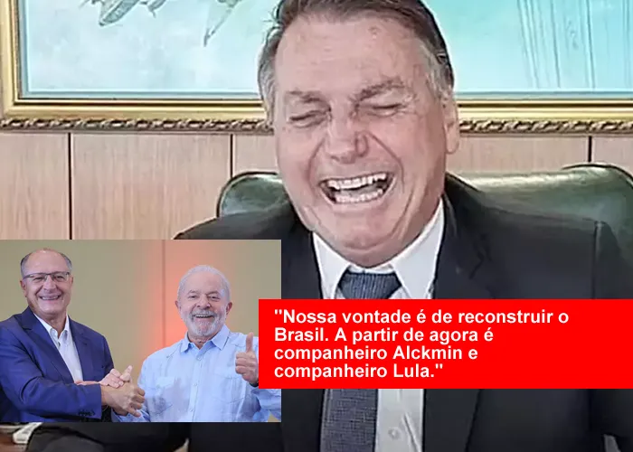 O presidente Jair Bolsonaro (PL) usou as redes sociais, nesta sexta-feira (8/4), para ironizar a união do ex-presidente Luiz Inácio Lula da Silva (PT) e do ex-governador de São Paulo Geraldo Alckmin (PSB) nas eleições deste ano. 

O ex-presidente publicou uma foto com o Alckmin e deixou a seguinte mensagem, após a oficialização da chapa formada com Alckmin. Nossa vontade é de reconstruir o Brasil. A partir de agora é companheiro Alckmin e companheiro Lula.

Em seguida, com intenção de debochar, Bolsonaro deixou um recado simples: kkkkkkkkkkkkk. A risada foi publicada junto com a foto do petista e do ex-tucano., Pedir Cartão de crédito, Leilão online de carros e Empréstimo Pessoal, em, Brasil