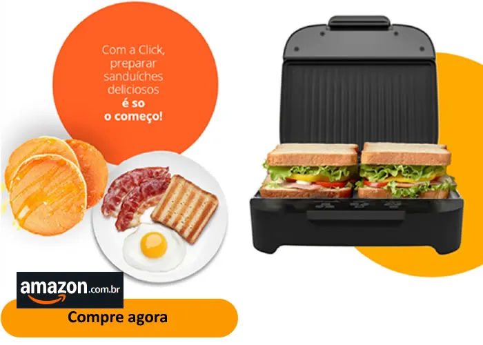 Características especiais:Revestimento antiaderente, Leve
Cor:Preto
Material:Plástico
Marca:Cadence
Dimensões do produto:22,3P x 21,5L x 7,8A centímetros


Sobre este item:

Botão Liga/Desliga com LEDs indicadores: Não precisa tirar da tomada.
Pés Embutidos mais firmes: A sanduicheira não tomba.
Chapas Antiaderentes + Profundas: 80%* + ESPAÇO mais versátil.
Chapas + SIMPLES DE LIMPAR: Superior grill, Inferior LISINHA!
Alça embutida e Base Porta Fio: Área protegida de aquecimento. 750 W de potência, Liquidificador, Cafeteira expresso e Chaleira eletrica, em, Brasil