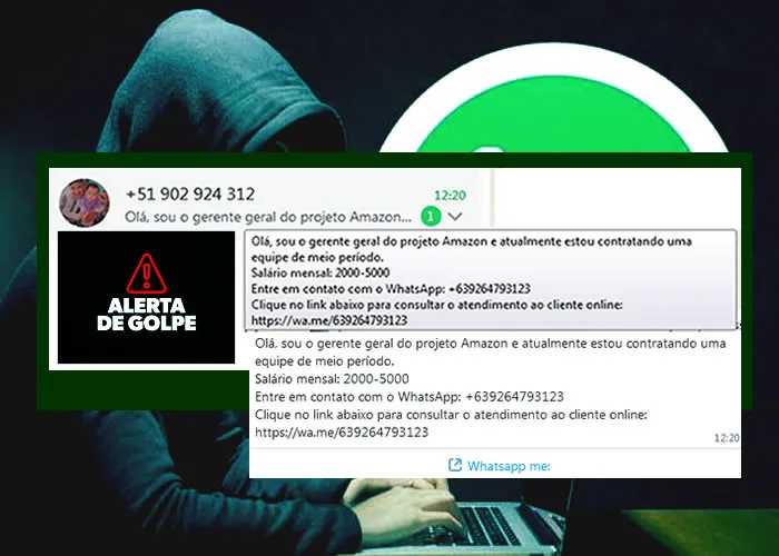 Cuidado se você recebeu uma mensagem com essa OFERTA DE EMPREGO: 

"Olá, sou o gerente geral do projeto Amazon e atualmente estou contratando uma equipe de meio período.
Salário mensal: 2000-5000
Entre em contato com o WhatsApp: +639264793123
Clique no link abaixo para consultar o atendimento ao cliente online: 
https://wa.me/639264793123"

Exclua, exclua, exclua!! É golpe ! 

Eles utilizam as redes sociais e suas artimanhas para saber a senha do seu vale gás, auxilio emergencial, senhas de cartões e aplicativos, eles querem apenas roubar seus dados.

Após você entrar em contato com o GERENTE ,  é possível você receber uma oferta de emprego FALSA, ele quer apenas saber seus dados pessoais, e lhe fazer apenas um favor. LHE PROPORCIONAR UMA DOR DE CABEÇA com uma suposta VAGA  de emprego por uma quantia via PIX.

Cuidados com empresas que solicitam depósito em dinheiro .

Evite responder e passar SUAS  INFORMAÇÕES PESSOAS VIA WHATSAPP, se você recebeu uma proposta faça uma checagem minuciosa  da empresa que interessada nos seus preciosos serviços! Enfim são por suas informações e habilidades que eles pretendem  lhe contratar.  


, Amazon economize, Milhões de produtos e Vender Meu Produto, em, Brasil