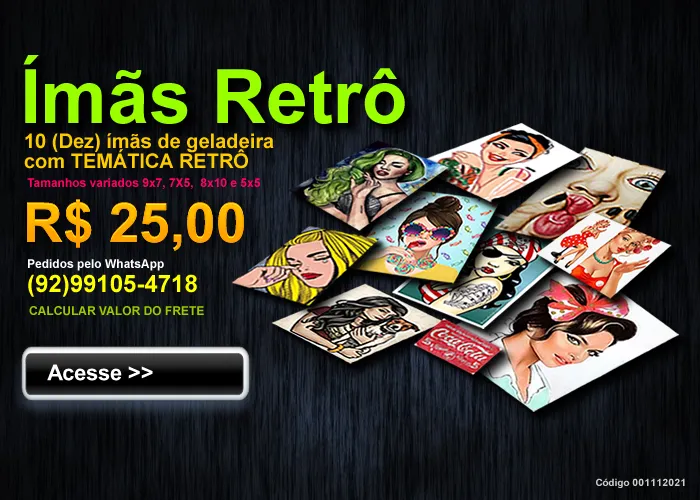 Personalize os seus ímãs com suas fotos ou imagens: 

Você pode escolher imagens da internet, suas fotos ou ainda solicitar a criação do seu tema

Kit com 10 ímãs em formato retrô Feitos em papel foto 180g laminado

Revestimento em folha magnética flexível e plastificados com polaseal 

Acabamento em laminação brilho

Tamanho a partir de 5 x 7 

Ímã inteiro na parte de trás 

Você também pode criar o seu próprio temos nos enviando as suas imagens preferidas .


Lindos Ímas e de excelente qualidade.  Quadros lindíssimos que  transformam qualquer ambiente, seduzem e conquistam os seus visitantes. Além da beleza são confeccionados em material de altíssima qualidade com aplicação de material próprio para este fim. Não perca tempo e escolha os seus modelos preferidos, caso prefira , montamos sugestão de modelos para sua escolha.

Solicite um orçamento pelo WhatsApp no botão abaixo botão ir.


, Quadros decorativos, Ímãs de geladeira e Decoração de ambiente , em, Brasil
