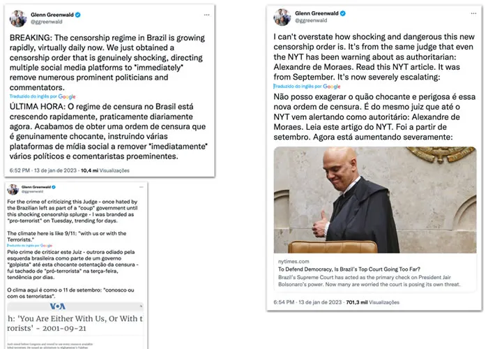 O dono do Twitter, Elon Musk, disse na 6ª feira (13.jan.2023) que está preocupado com a “censura imposta” pelo ministro do STF (Supremo Tribunal Federal) Alexandre de Moraes por bloqueios determinados em contas da rede social. A declaração de Musk foi dada em resposta a uma publicação do jornalista Glenn Grennwald, em que ele afirma que o “regime de censura no Brasil está crescendo rapidamente”.

Grennwald fez uma sequência no Twitter falando que o país vive uma “repressão” da liberdade da internet e que Moraes se comporta como um “autoritário”., Bolsa de estudos, Consulta SPC e SERASA e Vgas jovem aprendiz, em, Brasil