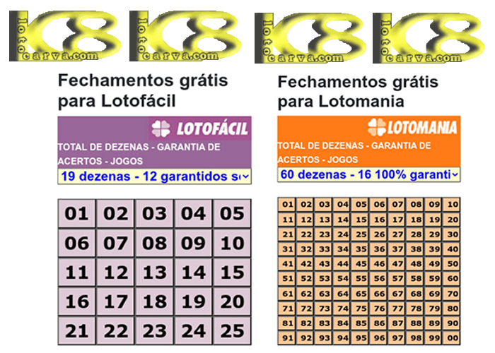 Acesse: https://www.lotocarva.com/
(43) 99628-7257 (TIM) (WHATSAPP)

Agora qualquer tipo de dispositivo poderá usar com mais facilidade.

 Como fechar Lotomania com poucas combinações
Como você pode fazer seus fechamentos para Lotomania

 
Sendo cadastrado, você poderá gerar combinações para a Megasena, Lotofacil, Lotomania, Dupla Sena, Timemania, Quina e Dia de Sorte.

 

Ao mesmo tempo, o site disponibiliza o resultado Mega-Sena resultado, resultado Lotofacil, Lotofacil hoje, resultado da Lotomania, resultado da Quina, resultado da Quina de hoje e resultado da Dupla Sena, para que você possa estar sempre bem informado.

O site Lotocarva trabalha há mais de 23 anos criando soluções para loterias da Caixa. Nossas ferramentas foram evoluindo ao longo dos anos e têm sido uma ferramenta parceira para os nossos usuários.
 
Para selecionar um fechamento, basta clicar sobre o nome que aparece com fundo amarelo.
 
Caso tenha alguma dúvida, por favor, entre em contato.

Para realizar seus fechamentos gratuitos utilize o botão 