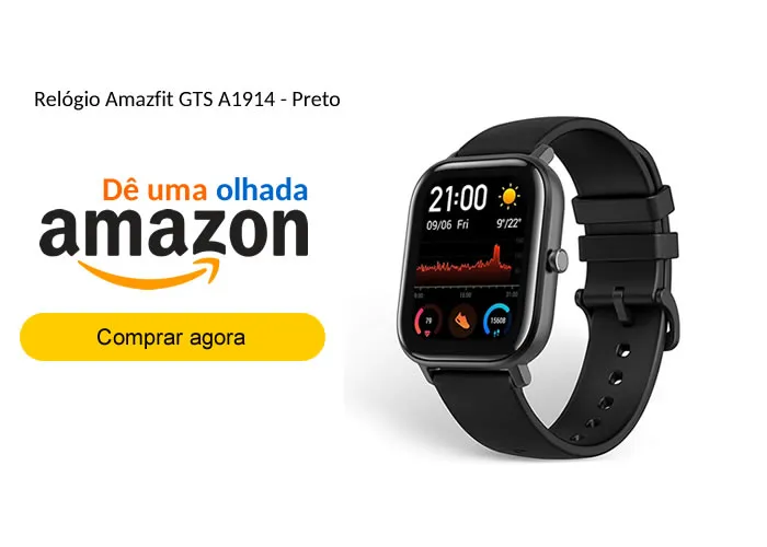  Sobre este item

    Monitor de frequência cardíaca
    Autonomia de até 25h com o GPS ativado continuamente
    1,65 polegadas

Marca: 	Amazfit
Estilo:	Moderno
Cor: preto
Tamanho da tela: 1.65 Polegadas

RELOGIO XIAOMI AMAZFIT GTS SMARTWATCH PRETO A1914 OBSIDIAN PRETO O Amazfit GTS usa uma tela de alta resolução de primeira classe, cuja densidade de pixels é tão alta quanto 341 PPI e tem uma resolução de 348 por 442, trazendo uma nitidez sem precedentes nos detalhes. 

Além disso, a tela AMOLED personalizada de 1,65 polegadas leva a finura da tela colorida a um nível totalmente novo. O espectro de cores 100% NTSC e a saturação ultra alta de cores tornam a tela super realista, enquanto uma lente de vidro 2.5D brilhante e transparente torna cada tela tão impressionante como se você a estivesse vendo pela primeira vez. 

Características: - Marca: Xiaomi - Modelo: Amazfit GTS - A1914 Especificações: - Bluetooth: BT5.0 BLE - Material do corpo: Liga de alumínio para aeronaves, material de polímero - Material da cinta: Silicone - Comprimento da tira: 120 mm (comprimento), 87 mm (curto) - Largura da correia: 20mm - Avaliação impermeável: 5 ATM - Exibição: AMOLED de 1,65 ", resolução 348 x 442, 341ppi, 100% NTSC - Tela sensível ao toque: Vidro temperado Corning Gorilla 3 gerações + revestimento anti-impressão digital - Dispositivos suportados: Android 5.0 ou iOS 10.0 e superior Sensores: - BioTracker TM - Sensor óptico de rastreamento biológico PPG - Sensor de aceleração de 6 eixos - Sensor geomagnético de 3 eixos - Sensor de pressão do ar - Sensor de luz ambiente Energia: - Bateria: Bateria de polímero de íon de lítio 220mAh (valor típico) - O tempo de carga: Cerca de 2 horas - Método de carregamento: Pino POGO magnético / 2 pinos - Duração da bateria: Modo de uso diário: 14 dias | Modo básico de relógio: 46 dias Conteúdo de embalagem: - 01 Smartwatch Amazfit GTS - Suporte de carregamento magnético - Manual do usuário
, Smartwatch Watch4, Watch Lite 2 e Amazfit Xiomi, em, Brasil