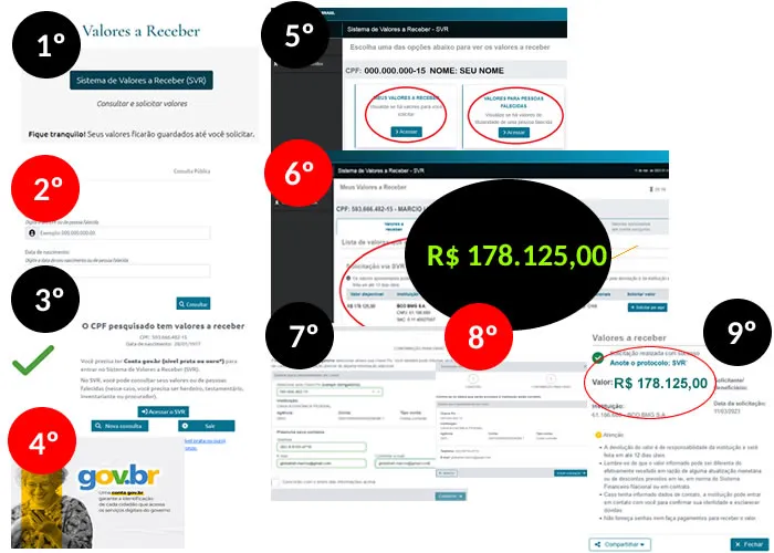 Acesse a página valoresareceber.bcb.gov.br/ clicando na imagem acima e informe o seu CPF e data de nascimento ou da pessoa falecida. Após descobrir que a pessoa falecida possui valores, selecione Acessar o SVR. Você precisará entrar no sistema com a sua Conta gov.br, nível prata ou ouro.


, Consultar CPF, Aumentar limite cartão e Empréstimo aprovado, em, Brasil