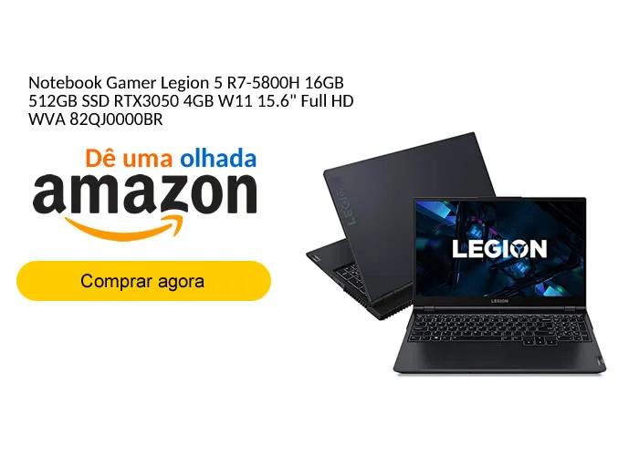 
    Novo design Ryzen Série 5000 e Placa de video NVIDIA GeForce RTX 3050

    Ideal para gamers e usuários que também precisam de alta performance

    Teclado retroiluminado em LED branco, deixa o computador mais atraente e também favorece a performance para jogos em lugares com pouca iluminação

    Silencioso e não esquenta: projetado com um sistema de resfriamento otimizado composto por 2 coolers e 4 saídas de ar para suportar o alto desempenho do notebook

Suporta até 3 monitores externos



Lenovo Legion 5: Novo design Ryzen™ Série 5000 e Placa de video NVIDIA® GeForce RTX™ 3050. Ideal para gamers e usuários que também precisam de alta performance. Com tela de 15.6' Full HD IPS Antirreflexo e taxa de atualização de 120Hz, para melhor definição de imagem e cores. 

Suporta até 3 monitores externos. O armanezamento SSD PCIe NVMe é 10x mais rápido* que um HDD 2.5” SATA, você terá mais segurança ao armazenar seus dados. 

O teclado retroiluminado em LED branco, deixa o computador mais atraente e também favorece a performance para jogos em lugares com pouca iluminação. Silencioso e não esquenta: projetado com um sistema de resfriamento otimizado composto por 2 coolers e 4 saídas de ar para suportar o alto desempenho do notebook. Sua privacidade pessoal é muito importante.

É por isso que o Legion 5 está equipado com prática porta de privacidade da webcam. Quando não estiver em uma chamada de vídeo ou gravando algo, basta deslizá-la. O Ideapad Gaming 3 permite que você jogue por muito mais tempo com a tecnologia de carregamento rápido: quinze minutos de carregamento garante até duas horas de uso**. 

A Lenovo coloca o Legion 5 à prova em testes de resistência altamente estressantes como: altas e baixas temperaturas, choque de temperatura, quebra e vibração, certificando a preocupação com a segurança e qualidade. Por meio de testes militares, mantém a convicção da melhor escolha sempre. 

Tenha mais agilidade, rapidez e tempo de resposta. A função Q Control permite que o usuário da Lenovo mude a engrenagem simplesmente pressionando as teclas Fn + Q. Mude do Modo Performance para maior FPS, altere do Modo Silencioso para melhor duração da bateria, ou use o Modo Balanceado para uso diário. *Com base na velocidade de leitura dos dados obtidos através de spec de dados de leitura mb/s. ** Carregamento com o notebook desligado.

A duração de bateria e o tempo de carregamento podem variar de acordo com o uso, a configuração e outros fatores. Os resultados reais podem variar.


Marca 	Lenovo
Série 	Legion 5
Tamanho da tela 	15.6
Cor 	Phantom Blue e Shadow Black
Modelo da CPU 	AMD R Series
Tamanho instalado da memória RAM 	16 GB
Sistema operacional 	Windows
Descrição da placa de vídeo 	Placa Dedicada NVIDIA® GeForce® RTX 3050 4GB GDDR6
Velocidade da CPU 	1
Descrição do disco rígido 	SSD

Detalhes técnicos


Marca 	‎Lenovo
Fabricante 	‎Lenovo
Série 	‎Legion 5
Certificação 	‎Não aplicável
Cor 	‎Phantom Blue e Shadow Black
Altura do produto 	‎26 centímetros
Largura do produto 	‎36 centímetros
Tamanho de tela vertical 	‎15.6
Resolução da tela 	‎1920 x 1080 pixels
Resolução 	‎1920 x 1080 Pixels
Marca do processador 	‎AMD
Tipo de processador 	‎AMD R Series
Velocidade do processador 	‎1
Número de processadores 	‎1
Tamanho da memória 	‎4 GB
Tecnologia da memória 	‎DDR4
Máximo de memória compatível 	‎20 GB
Tecnologia do HD 	‎SSD
Interface do HD 	‎ATA-4
Detalhes do áudio 	‎Fones de ouvido, Alto-falantes
Marca do chipset de vídeo 	‎NVIDIA
Descrição da placa de vídeo 	‎Placa Dedicada NVIDIA® GeForce® RTX 3050 4GB GDDR6
Tipo de memória de vídeo 	‎Shared
Interface da placa de vídeo 	‎Integrado
Tipo de conexão 	‎Bluetooth, Wi-fi
Tecnologia de conexão 	‎USB, Ethernet
Padrão de conexão sem fio 	‎Bluetooth
Etiqueta Nacional de Eficiência Energética (ENCE) 	‎A+, B, 85%
Dispositivo de armazenamento óptico 	‎Não tem
Fonte de alimentação 	‎AC/DC
Plataforma de hardware 	‎PC
Sistema operacional 	‎Windows
Conteúdo de energia da bateria de lítio 	‎60 Watt-hora
Número de unidades 	‎1
Peso do produto 	‎3 kg
Dimensões do produto 	‎26 x 36 x 26 cm; 3 Quilogramas
Número do modelo 	‎82QJ0000BR
Funciona a bateria ou pilha? 	‎Não
EAN 	‎0195891564974 
, Processador na Amazon, 	‎Placa Dedicada NVIDIA e AMD R Series, em, Brasil