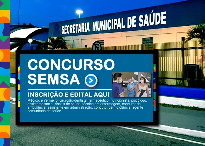 As vagas serão destinadas para médico, enfermeiro, cirurgião-dentista, farmacêutico, nutricionista, psicólogo, assistente social, fiscais de saúde, técnico em enfermagem, condutor de ambulância, assistente em administração, condutor de motolância, agente comunitário de saúde, dentre outros cargos.

O concurso público visa à ampliação da rede de atendimento da Prefeitura de Manaus na atenção básica e terá o edital publicado no Diário Oficial do Município (DOM) na segunda (27),  com as inscrições abertas ao público a partir de 5 de janeiro, com até 30 dias de duração.

As vagas serão destinadas para médico, enfermeiro, cirurgião-dentista, farmacêutico, nutricionista, psicólogo, assistente social, fiscais de saúde, técnico em enfermagem, condutor de ambulância, assistente em administração, condutor de motolância, agente comunitário de saúde, dentre outros cargos. Você poderá acessar o edital no DOM, clicando no botão IR logo abaixo.
, Concursos Abertos Área Saúde, Vagas na SEMSA e Vagas para Técnico Enfermagem, em, Brasil