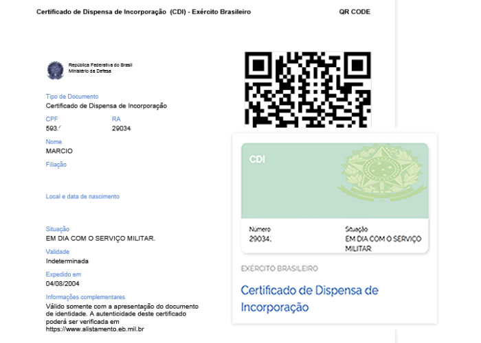 Certificado de Dispensa de Incorporação (CDI) - Exército